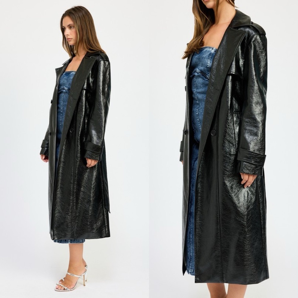 Undercover Black Faux Patent Leather Trench Coat - Picture 4 of 9